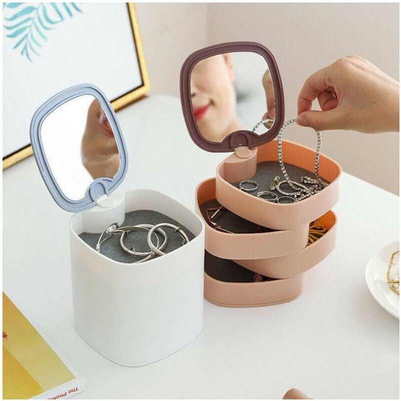 foto del prodotto trade shop traesio - organizer per trucco cosmetici accessori casa con 4 cassetti espositore specchio -