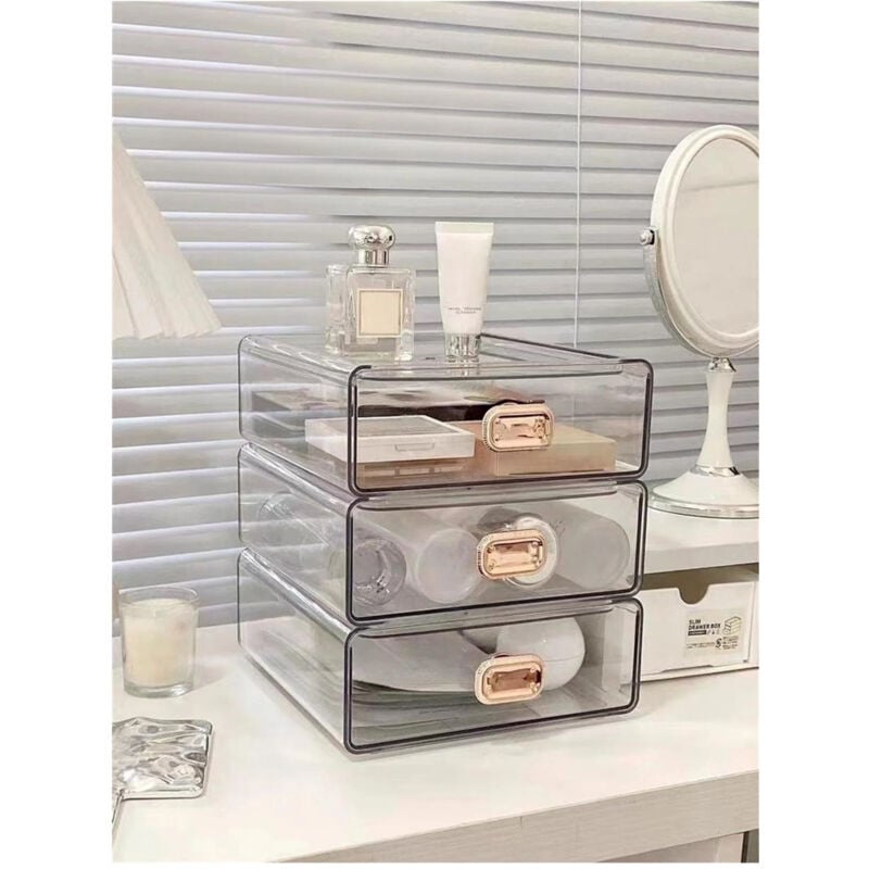 foto del prodotto trade shop traesio organizer porta trucchi da scrivania in acrilico trasparente con cassetti impilabile 