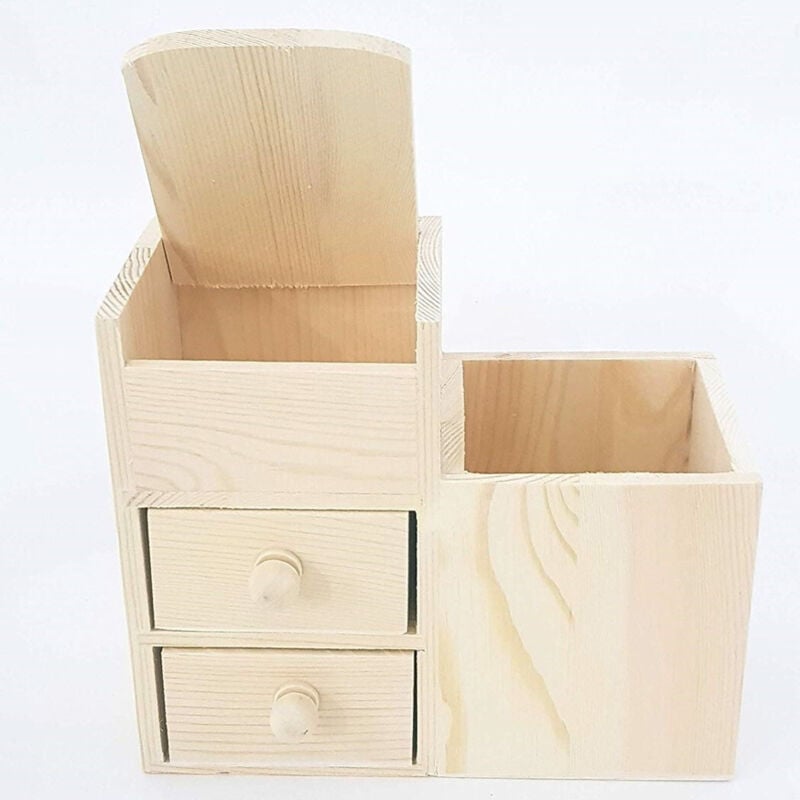 foto del prodotto trade shop traesio organizer portapenne 2 cassetti 4 spazi legno 63815 penne matite portaoggetti 