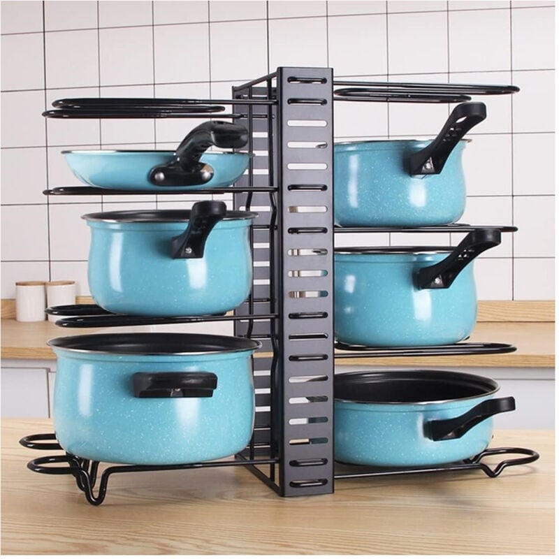 foto del prodotto trade shop traesio organizzatore estensibile regolabile per pentole padelle a 8 livelli organizer cucina 