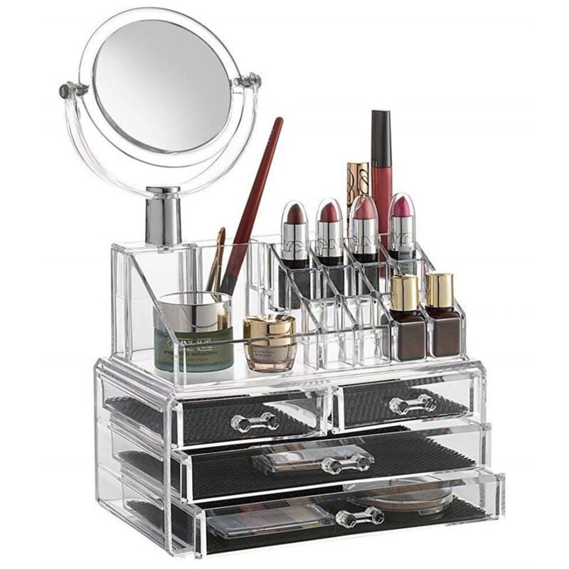 foto del prodotto trade shop traesio organizzatore porta cosmetici make up specchio espositore organizer 16 comparti 