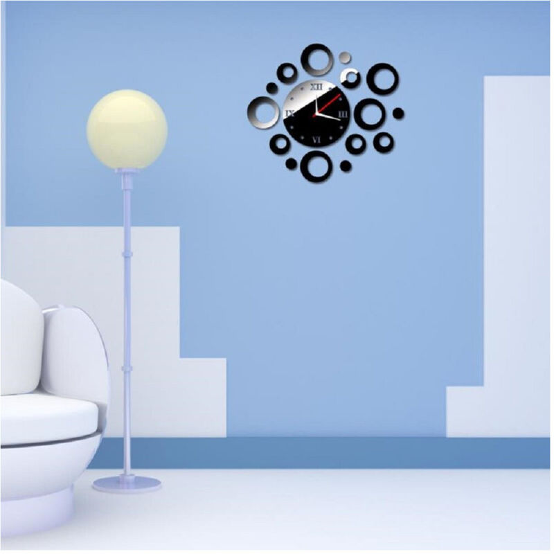 foto del prodotto trade shop traesio orologio a parete adesivo 3d effetto specchio decorazione palla cerchi numeri romani 