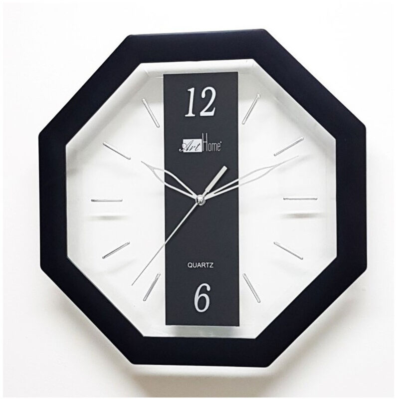 foto del prodotto trade shop traesio orologio analogico parete 28 cm quadrante ottagonale nero trasparente plastica 