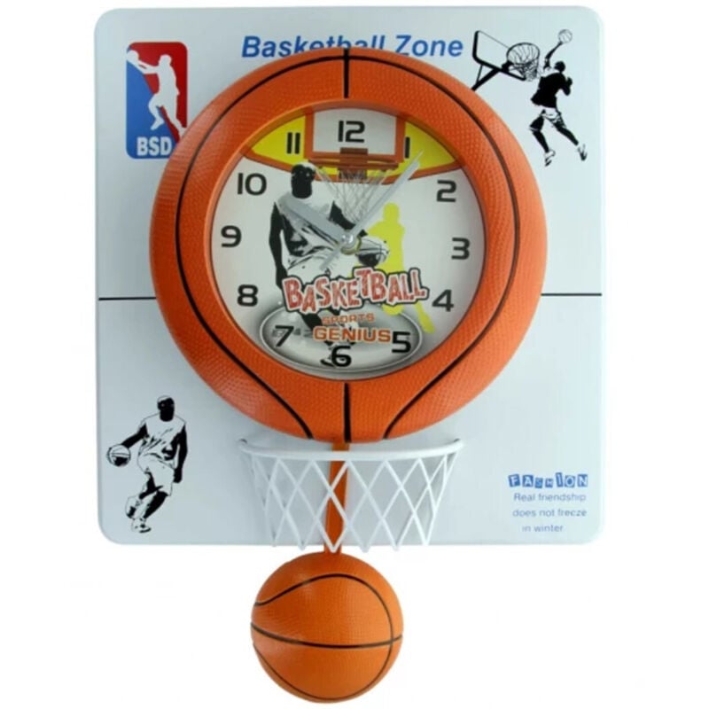 foto del prodotto trade shop traesio orologio da parete 30x40cm con palla canestro basket effetto pendolo basketball 