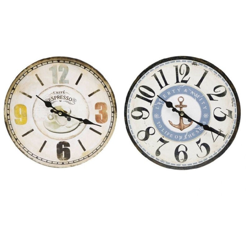 foto del prodotto trade shop traesio orologio da parete in stile vintage tondo in legno analogico casa cucina 218707 