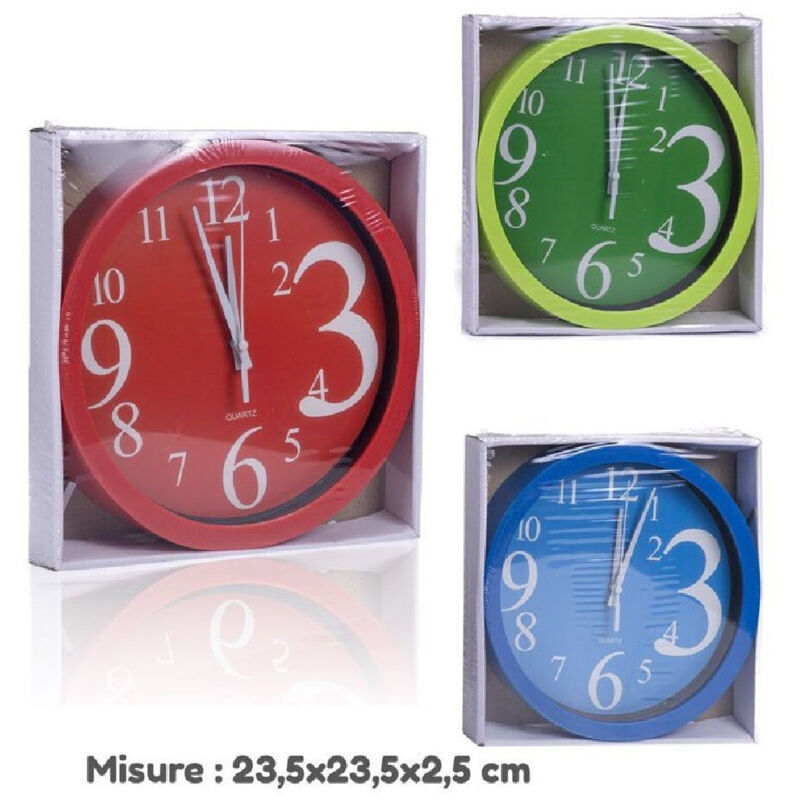 foto del prodotto trade shop traesio orologio da parete quarzo muro tondo colorato casa arredamento 23.5x23.5x2.5cm 