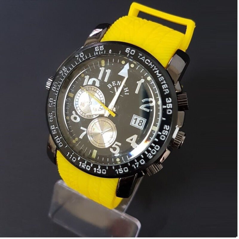 foto del prodotto trade shop traesio orologio da polso benchi d9652a uomo analogico quarzo sportivo casual giallo 