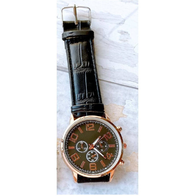 foto del prodotto trade shop traesio orologio da polso uomo analogico cronografo cinturino pelle elegante dorato nero 