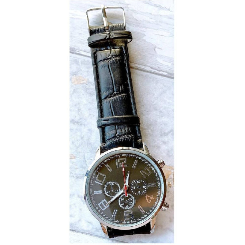 foto del prodotto trade shop traesio orologio da polso uomo analogico cronografo cinturino pelle elegante silver nero 
