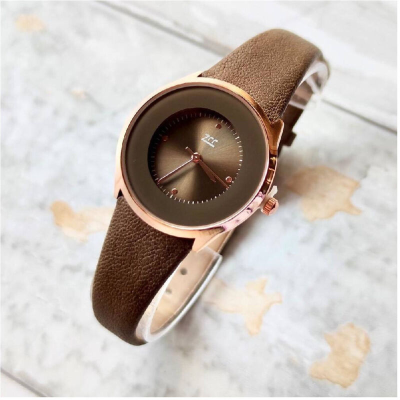 foto del prodotto trade shop traesio orologio da polso zcc analogico casual elegante moda con cinturino pelle marrone 
