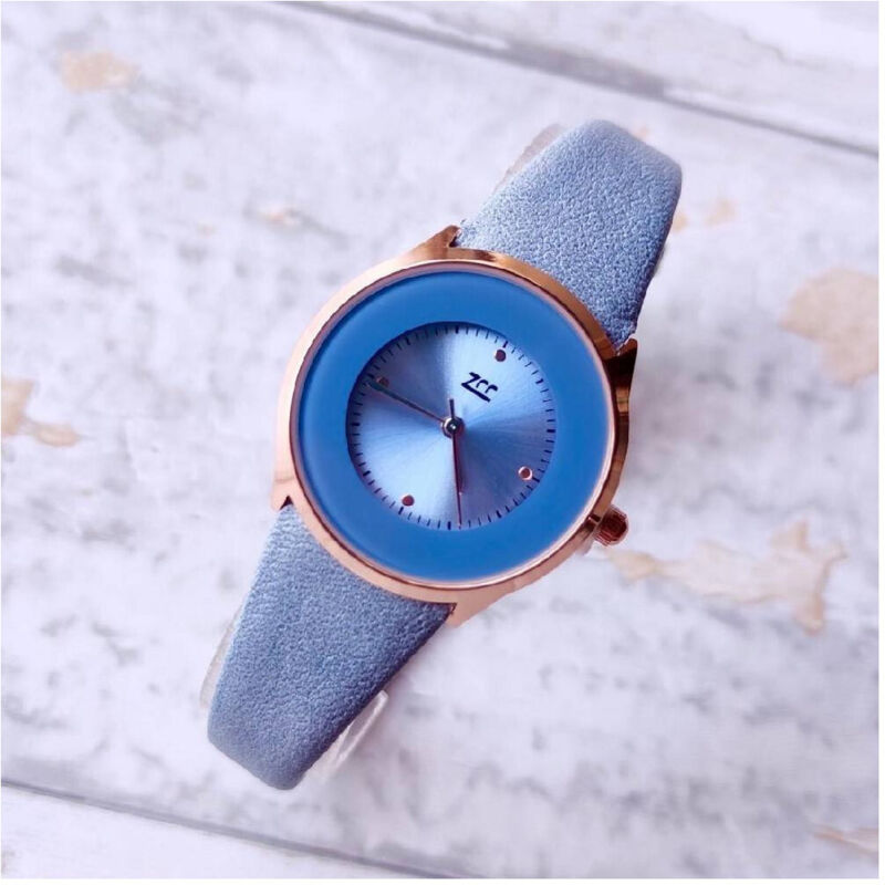 foto del prodotto trade shop traesio orologio da polso zcc analogico elegante moda casual cinturino in pelle azzurro 