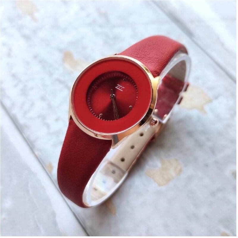 foto del prodotto trade shop traesio orologio da polso zcc analogico elegante moda casual cinturino in pelle rosso 