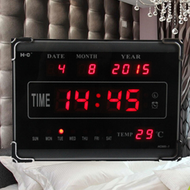 foto del prodotto trade shop traesio orologio digitale a led con datario temperatura orario sveglia a parete muro 