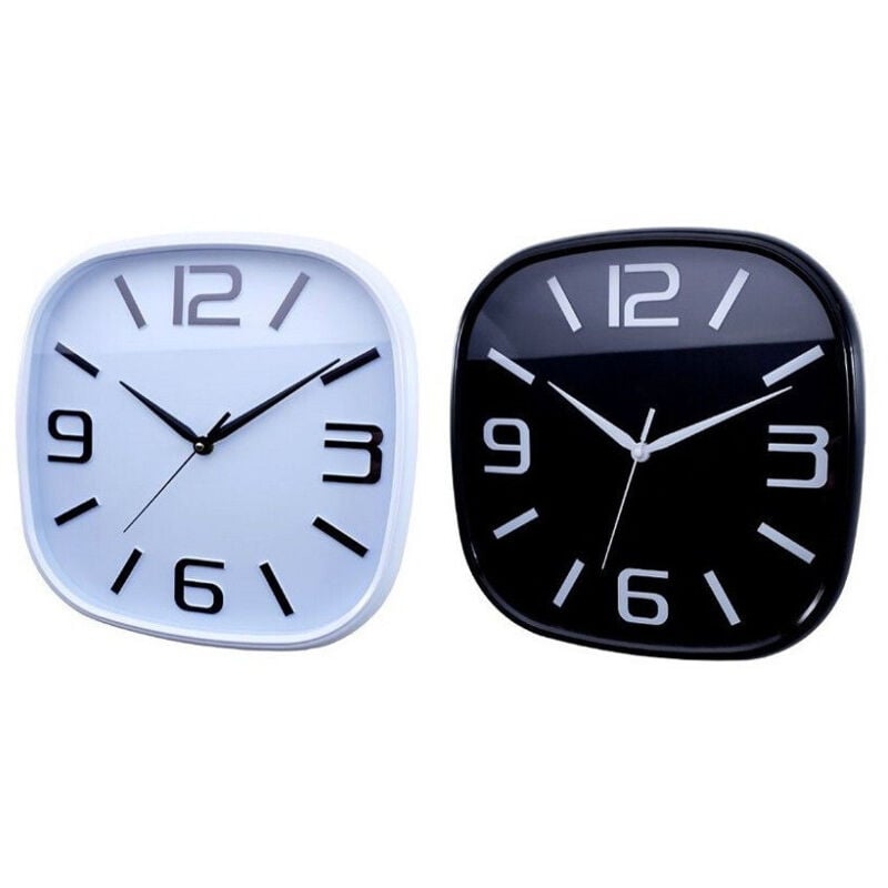 foto del prodotto trade shop traesio - orologio parete muro quadrato analogico casa arredamento 30cm bianco nero 206959 -