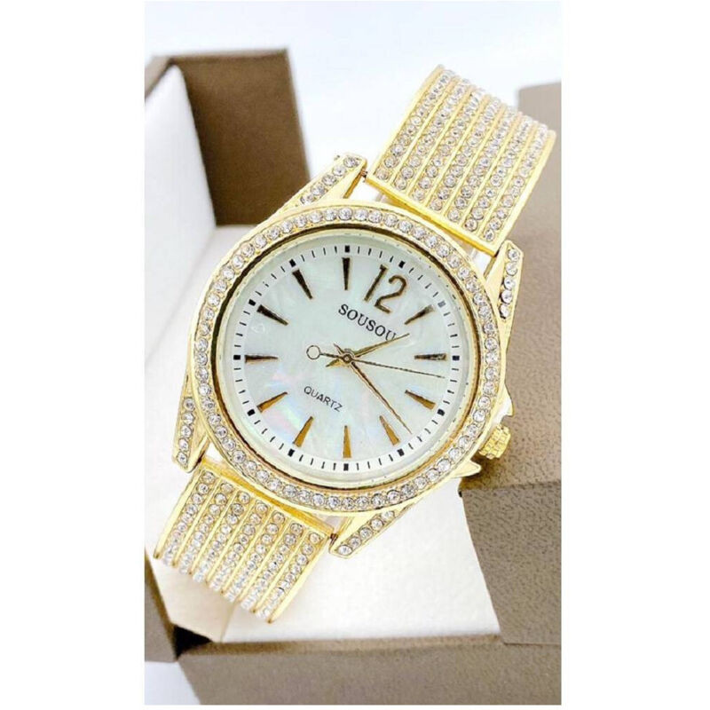 foto del prodotto trade shop traesio orologio polso sousou 6733 donna quarzo acciaio brillantini dorato fondo bianco 