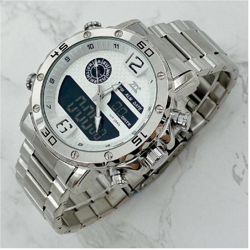foto del prodotto trade shop traesio orologio polso zcc uomo acciaio dual time data allarme impermeabile silver bianco 