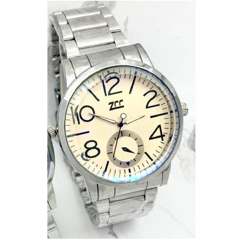 foto del prodotto trade shop traesio orologio polso zcc uomo analogico acciaio silver crono elegante quadrante dorato 