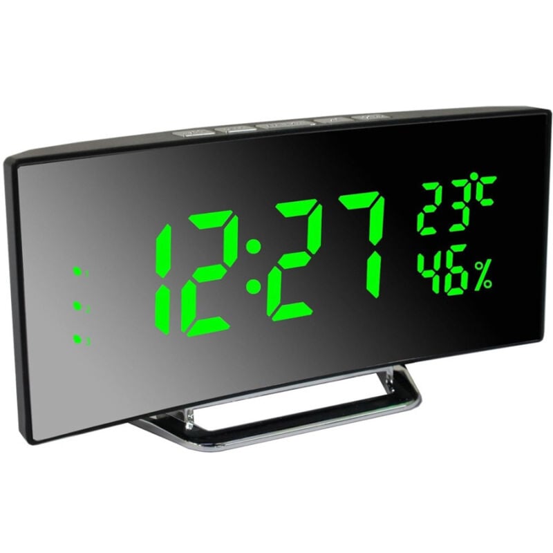 foto del prodotto trade shop traesio orologio sveglia digitale con datario termometro display a specchio da tavolo 