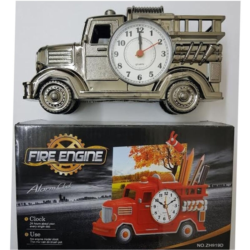 foto del prodotto trade shop traesio orologio sveglia tavolo forma pompieri portapenne analogica allarme casa uffici 