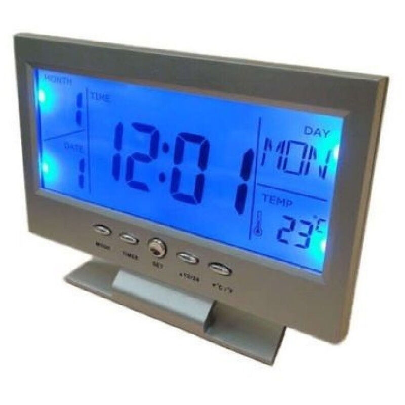 foto del prodotto trade shop traesio orologio sveglia temperatura calendario da tavolo lcd allarme sonoro illuminato 