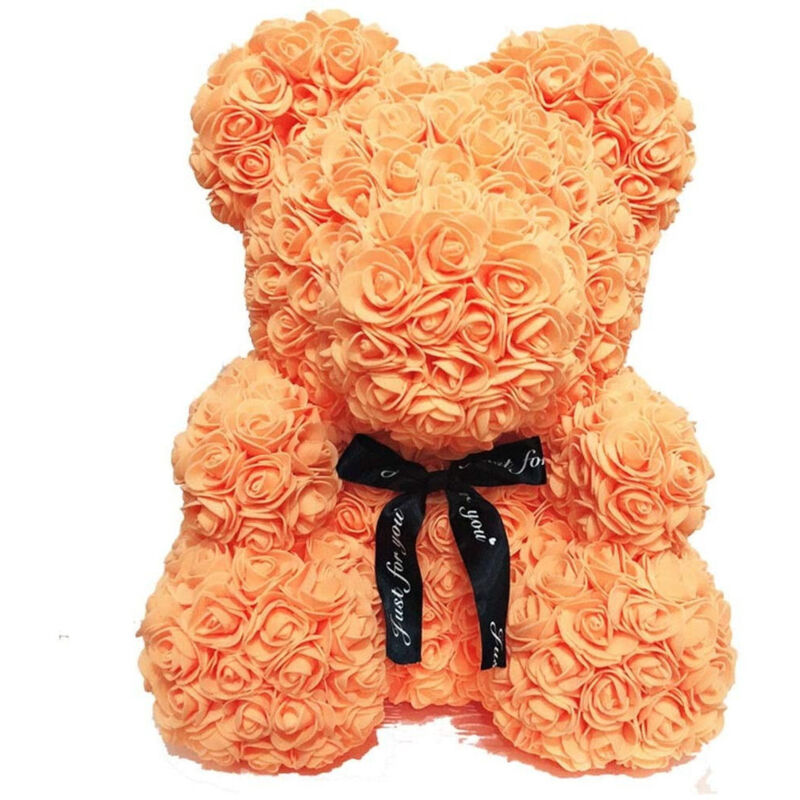 foto del prodotto trade shop traesio - orsacchiotto orsetto orso di rose con fiori artificiali da 25cm san valentino - arancione