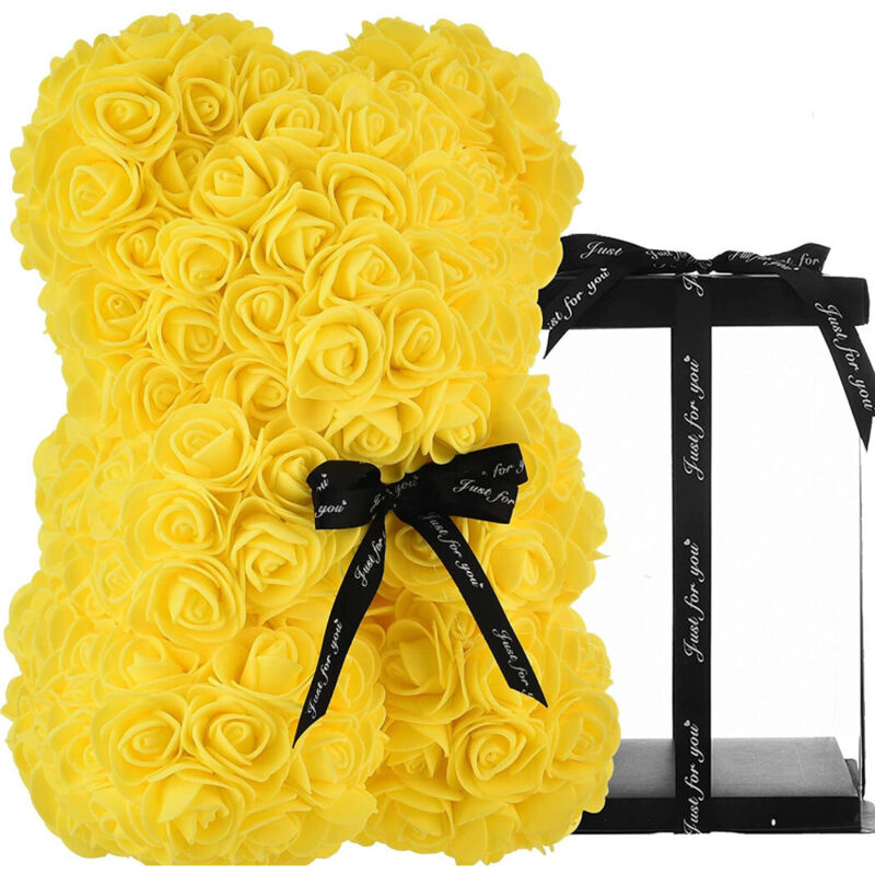 foto del prodotto trade shop traesio - orsacchiotto orsetto orso di rose con fiori artificiali da 25cm san valentino - giallo