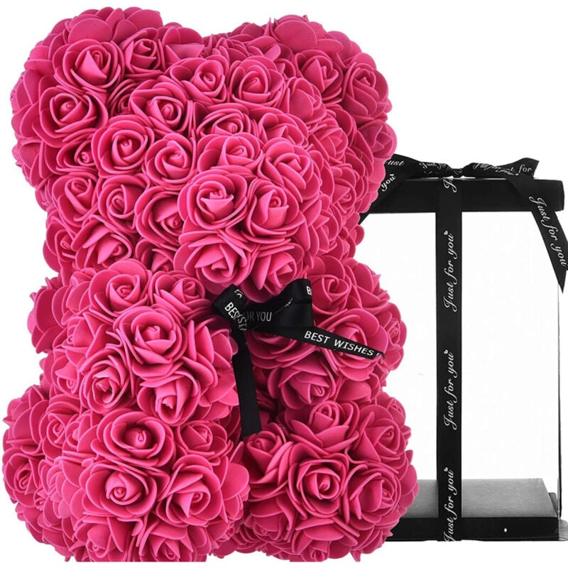 foto del prodotto trade shop traesio - orsacchiotto orsetto orso di rose con fiori artificiali da 25cm san valentino - rosa