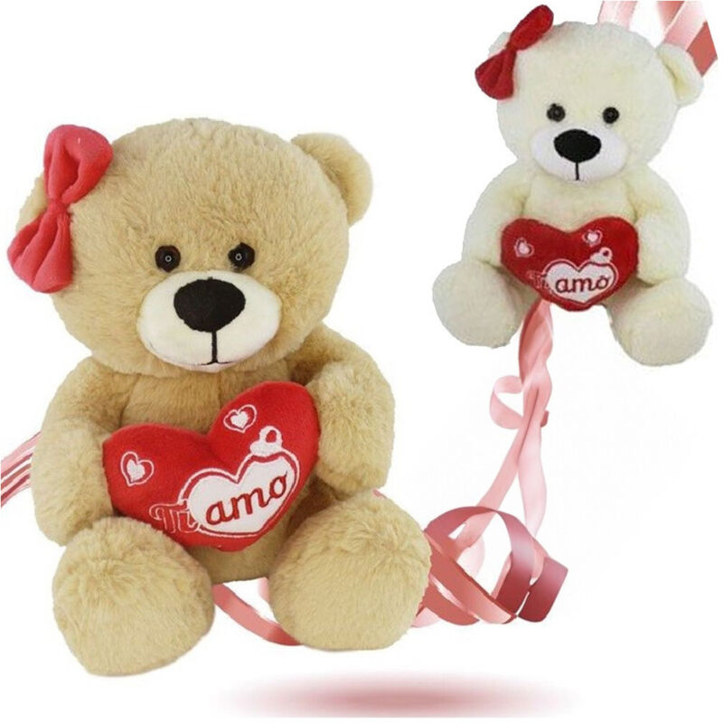 foto del prodotto trade shop traesio orsetto orsa peluche con cuore scritta ti amo fiocco 22 cm san valentino 92614 