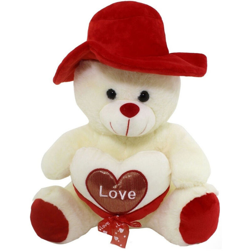foto del prodotto trade shop traesio - orso in peluche con cuore love cappello pupazzo regalo san valentino 35 cm 67921 -
