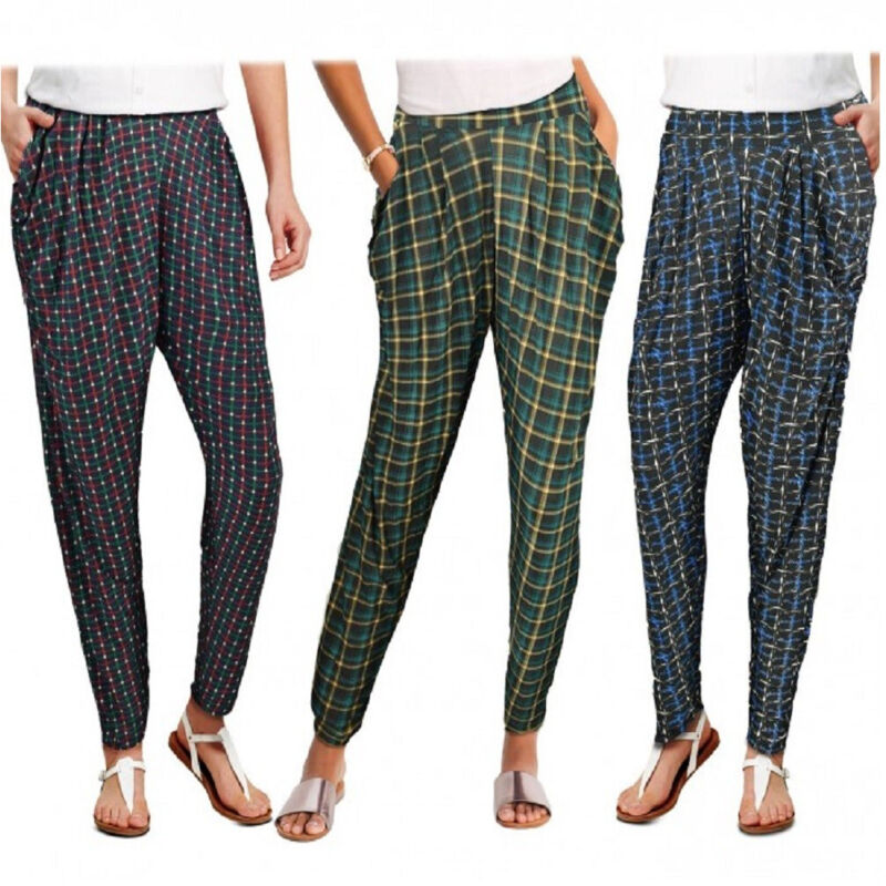 foto del prodotto trade shop traesio pack da 3 pantaloni da donna alla turca ass. only scacchi tartan tg08 13 m l