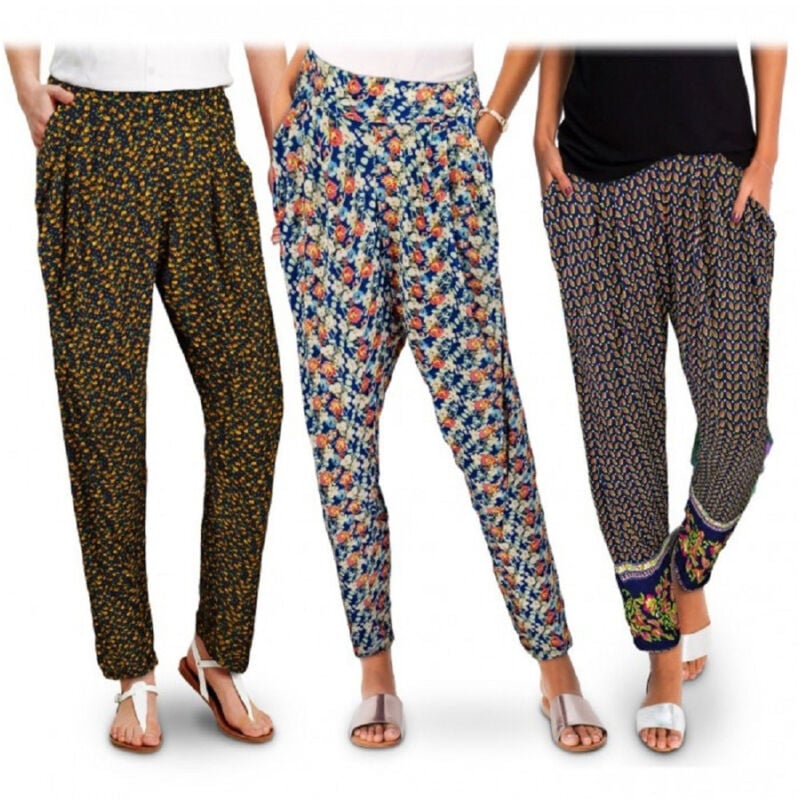 foto del prodotto trade shop traesio pack da 3 pantaloni da donna alla turca mod. blossom fantasia fiori xl xxl