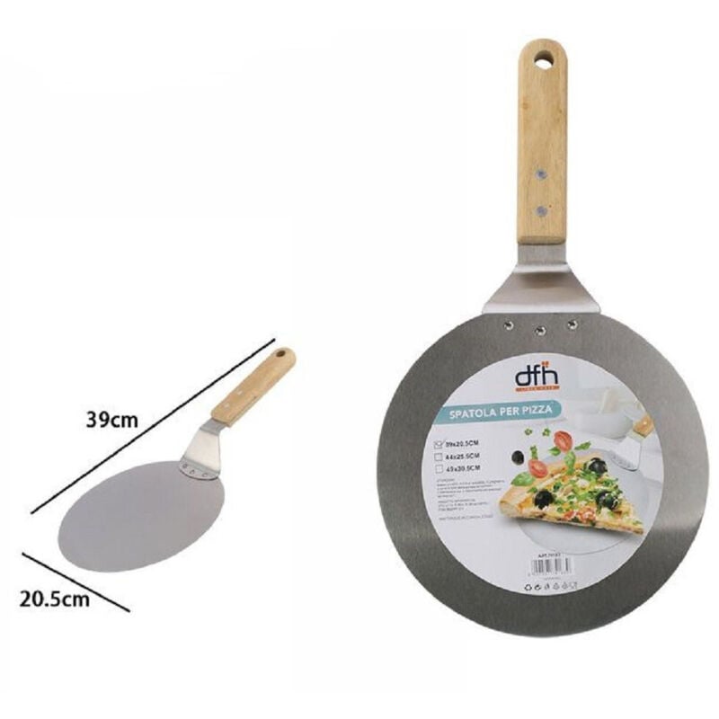 foto del prodotto trade shop traesio - pala spatola per pizza con manico legno paletta tagliere tondo 39 x 20,5cm 74183 -