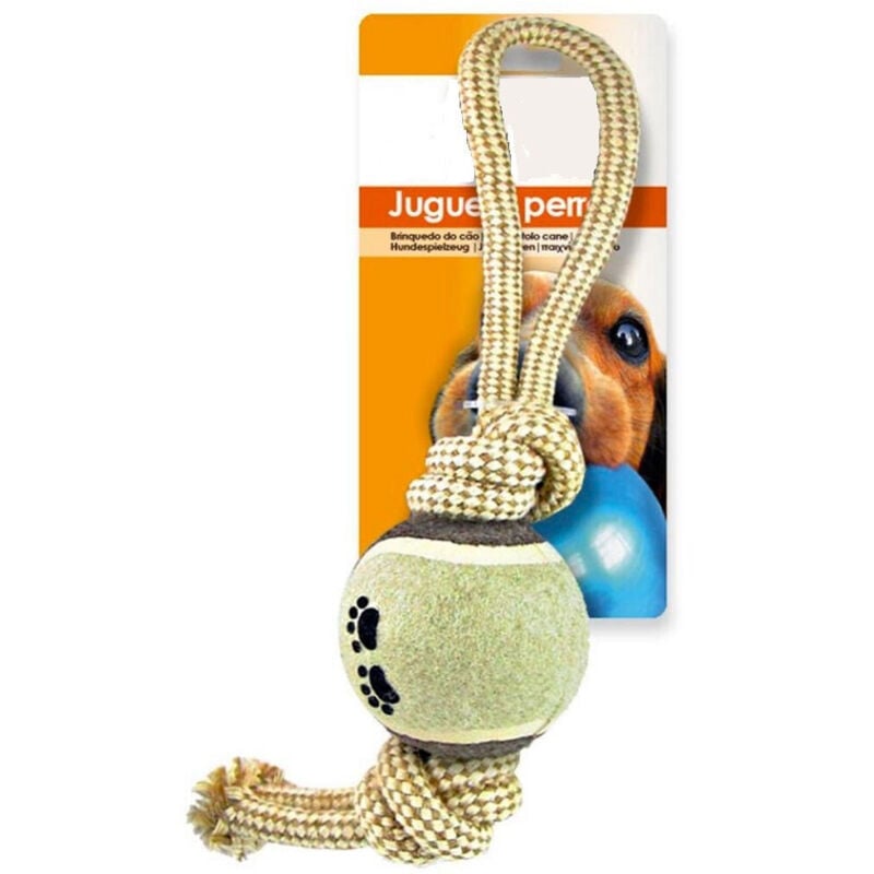 foto del prodotto trade shop traesio - palla da tennis con corda per cani in corda nylon gioco animali 35 x 6 x 10 cm -