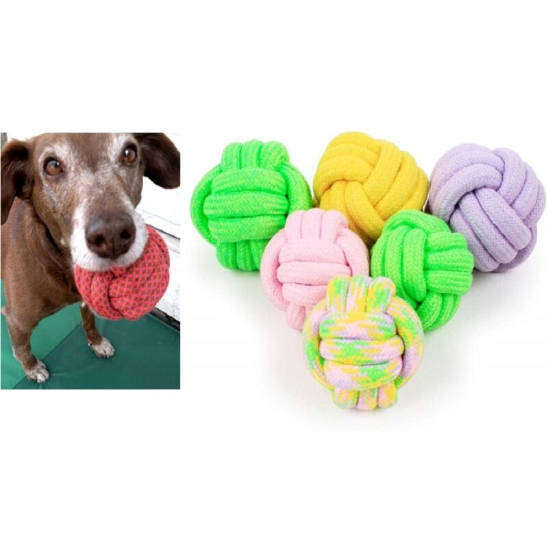 foto del prodotto trade shop traesio palla in corda gioco 10cm in tessuto per cane denti masticare lanciatore parco dog 