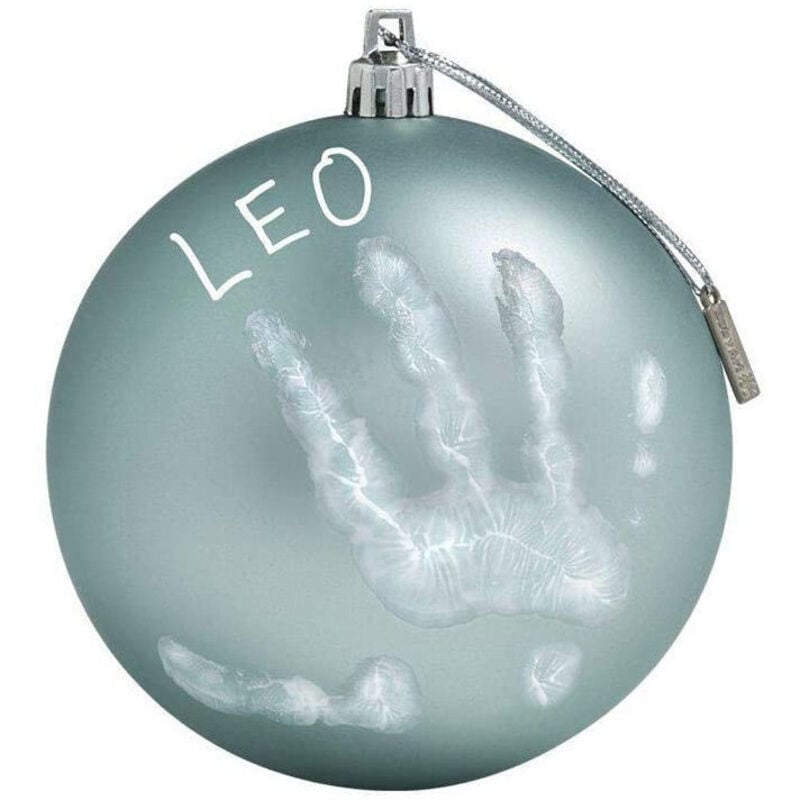 foto del prodotto trade shop traesio pallina di natale decorazione natalizia per albero con kit impronta calco mano acquamarina ocean 