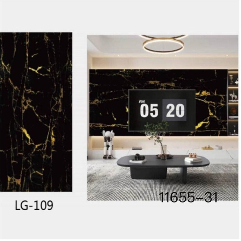 foto del prodotto trade shop traesio - pannello adesivo effetto marmo nero dorato pareti paraschizzi 300 x 60 cm stanza -