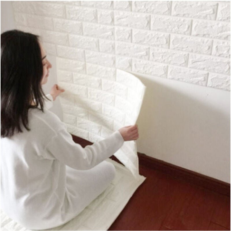 foto del prodotto trade shop traesio pannello adesivo per parete decorazione effetto pietra muro 3d 70 x 60 cm bianco 