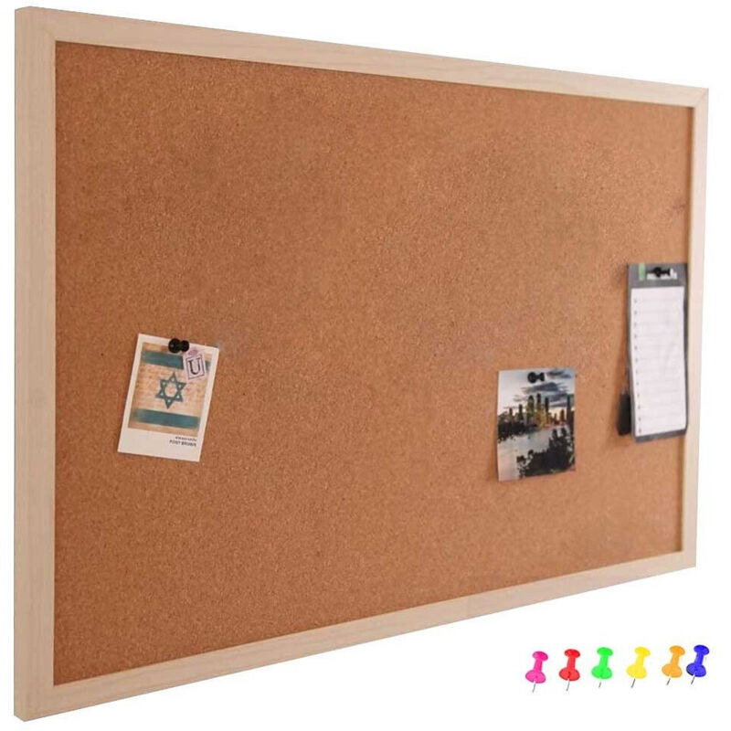 foto del prodotto trade shop traesio pannello bacheca da parete in sughero con cornice legno 60 x 40 cm 6 puntine 