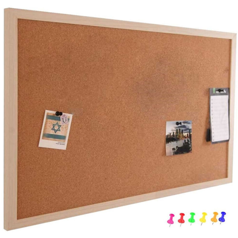 foto del prodotto trade shop traesio pannello bacheca da parete in sughero con cornice legno 60 x 90 cm 6 puntine 