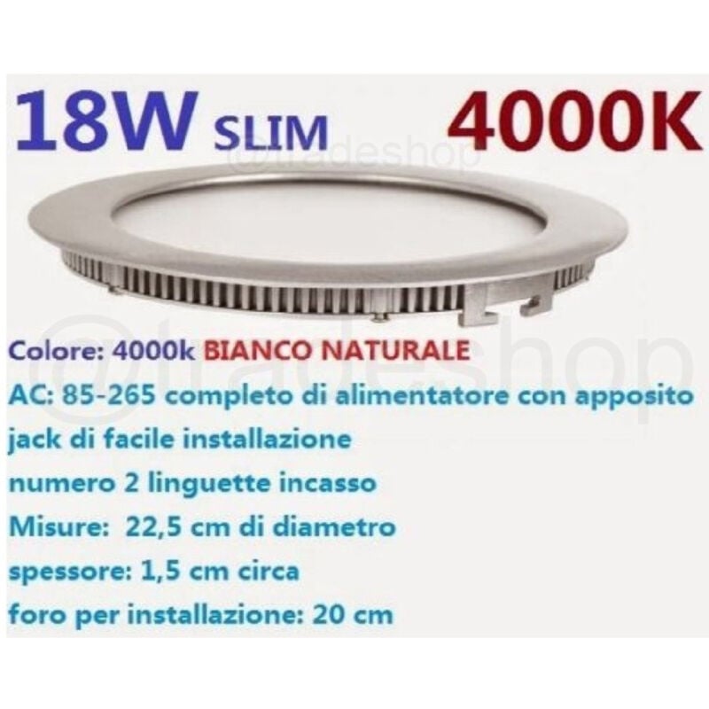 foto del prodotto trade shop traesio pannello faretto led 18w ad incasso slim luce bianca calda neutra tondo quadrato bianco freddo tondo 