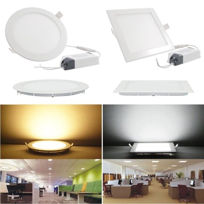 foto del prodotto trade shop traesio pannello faretto tondo o quadrato a led da 6 a 25 w ad incasso luce freddo caldo bianco freddo 6 watt quadrato 