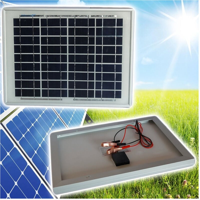 foto del prodotto trade shop traesio pannello fotovoltaico solare modulo 10w 10watt 12v celle silicio pinze batteria 