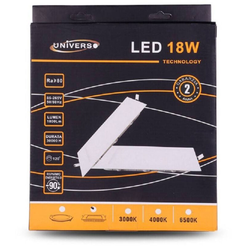 foto del prodotto trade shop traesio pannello led slim 18w incasso quadrato in pvc luce caldo freddo naturale p205aq bianco caldo 