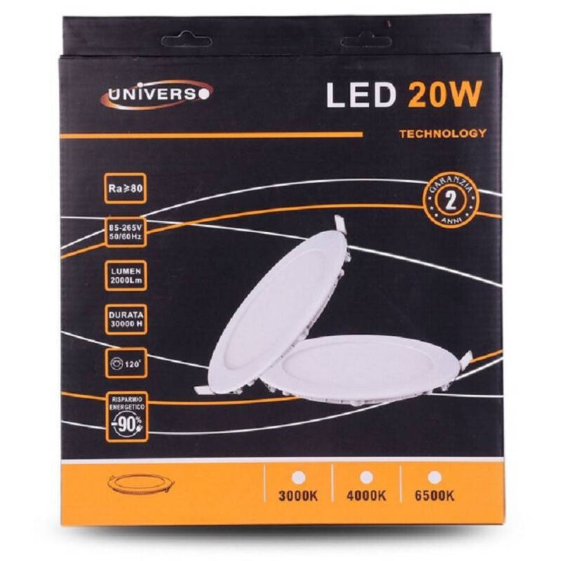foto del prodotto trade shop traesio pannello led slim 20w incasso rotondo luce bianco caldo freddo naturale p225at bianco caldo 