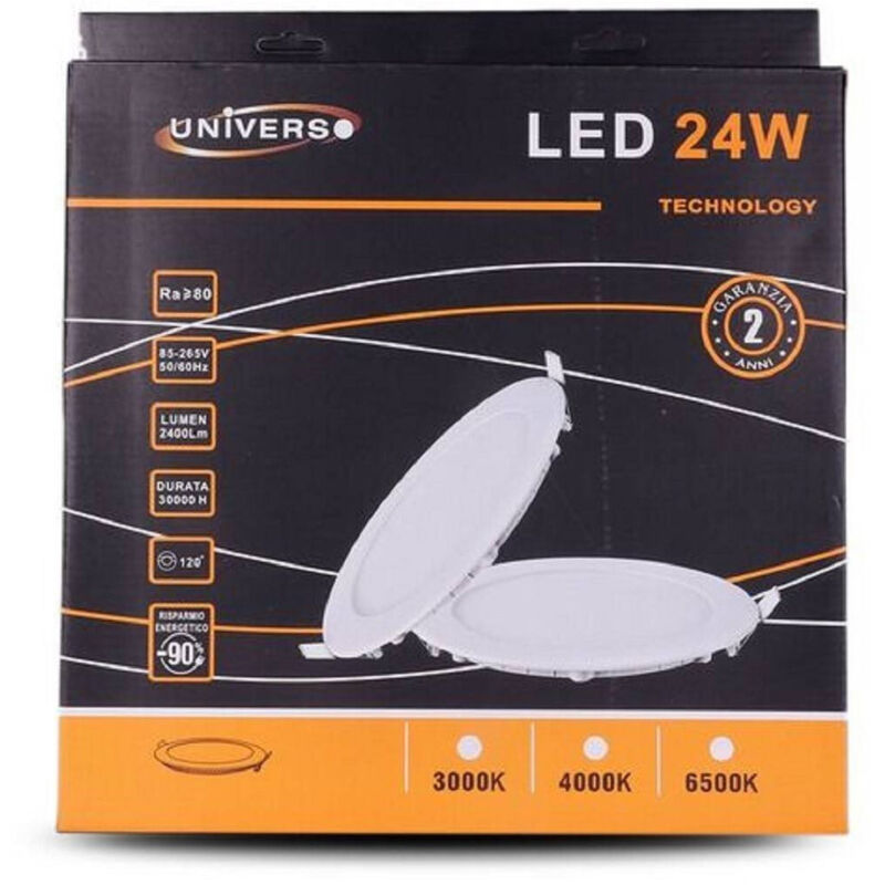 foto del prodotto trade shop traesio pannello led slim 24w incasso rotondo luce bianco caldo freddo naturale p285a t bianco naturale 