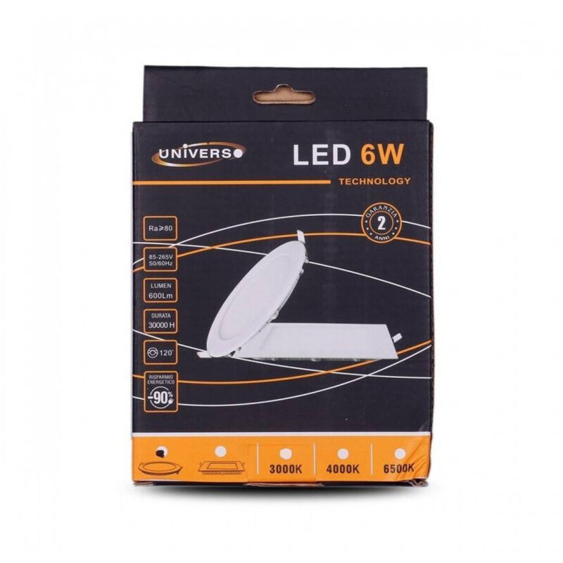 foto del prodotto trade shop traesio pannello led slim 6w incasso rotondo in pvc luce caldo naturale freddo p105at bianco caldo 
