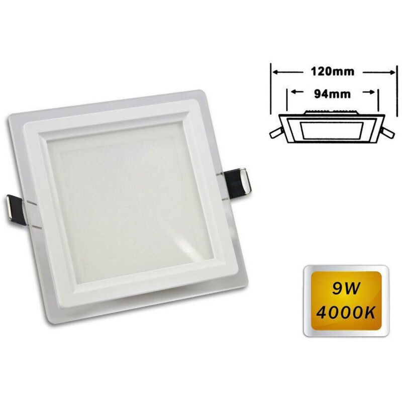foto del prodotto trade shop traesio - pannello led slim incasso bordo vetro quadrato 9w luce 6500k 3000k 4000k p-94eq - -bianco naturale -