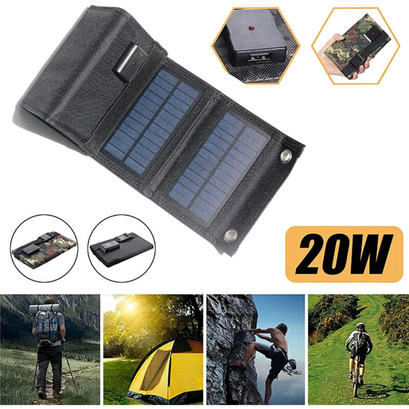 foto del prodotto trade shop traesio pannello solare pieghevole 20w caricabatterie telefono campeggio trekking usb 5v 