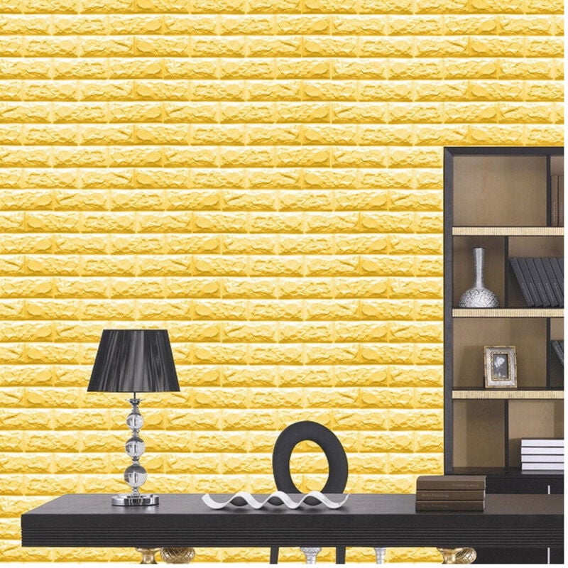 foto del prodotto trade shop traesio pannello spugna 3d giallo adesivo pareti sfondo effetto muro mattoni 70x77cm 