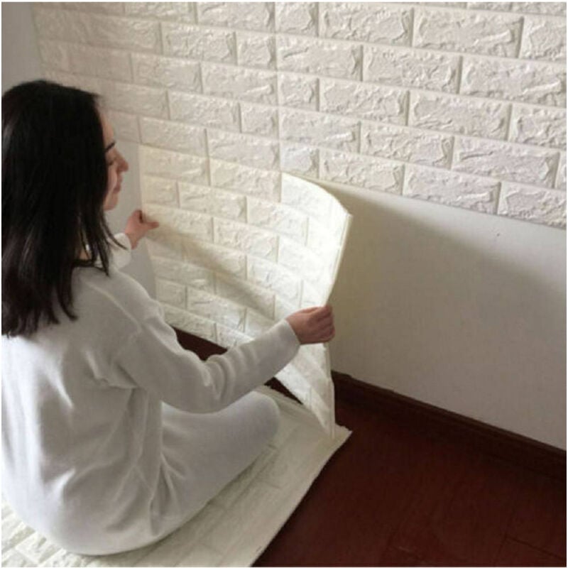 foto del prodotto trade shop traesio pannello spugna 3d mattoni bianchi adesivo pareti sfondo casa muri 77 x 70 cm 